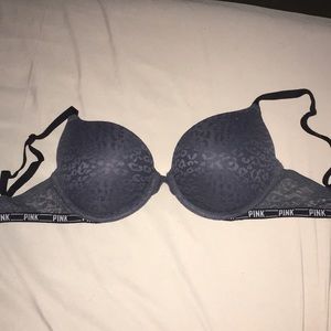 Dark grey cheetah print lace bra